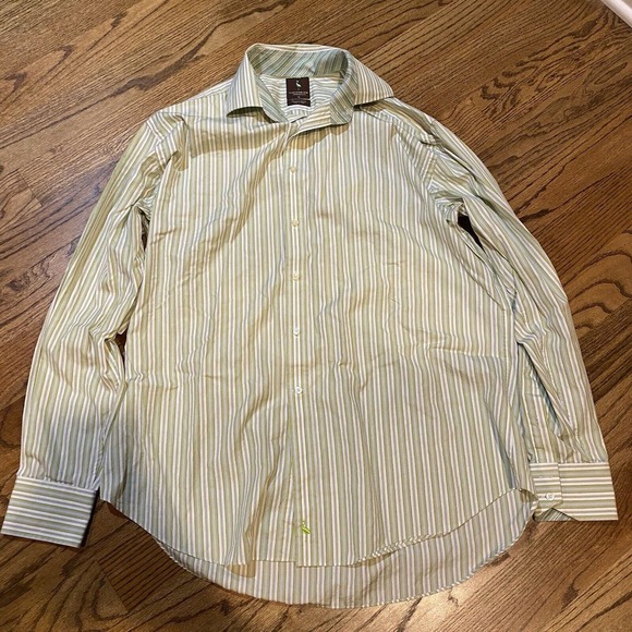 Taylor Byrd Shirt Mens‎ XL Green Blue Stripe Bright Style Long Sleeve Flip Cuff - Picture 1 of 8